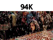 Confused woman at party with confetti