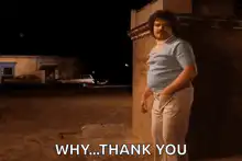Man sitting down saying why thank you