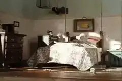 bed levitating in bedroom