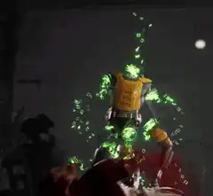 Ant-Man levitating and shooting green energy