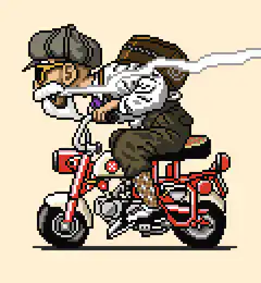 pixel art couple riding mini bike