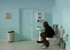 Man sitting on toilet explodes