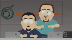 South Park men holding cards