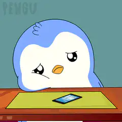 Sad penguin looking at phone