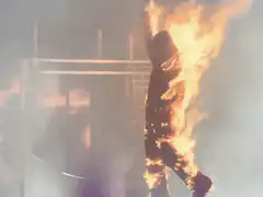 man engulfed in flames