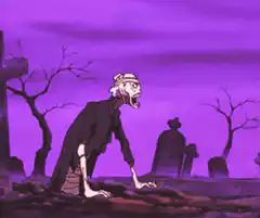 Luffy pats a zombie in a graveyard