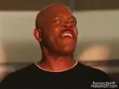 Samuel L. Jackson laughing then looking around