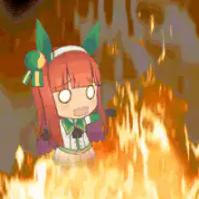 Chibi girl surrounded by fire