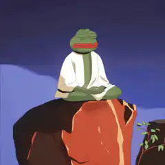 Pepe the Frog meditating on a rock