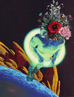 Glowing alien with flowers on head