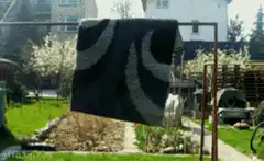 Person in gorilla suit falls behind blanket