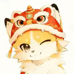 Cute fox wearing lion dance hat