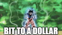 Goku powering up with text