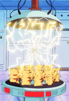 Pikachu being electrocuted by a machine