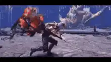 Vergil fights a dragon with a flaming sword