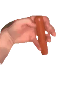 Hand holding and dropping a sausage
