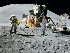 Astronaut and man on the moon with lightning