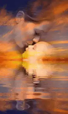 angel kissing reflection in water
