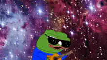 Pepe playing guitar in space