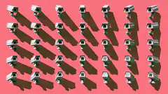 Grid of security cameras rotating