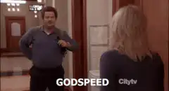 Ron Swanson runs away with a robot