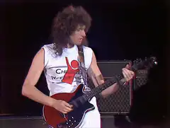 Brian May playing guitar on stage