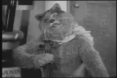 Cat playing violin and mouse crying