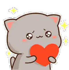 cute gray cat holding red heart