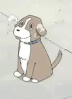 Sad cartoon dog sitting in snow