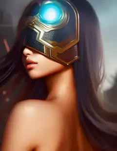 Woman with glowing cybernetic eye mask