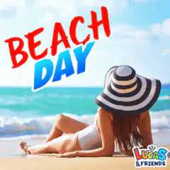 Woman relaxing on beach with text