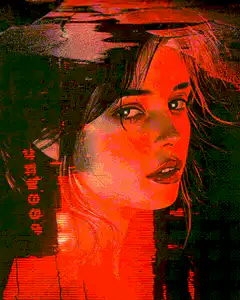 Red glitchy portrait of a woman