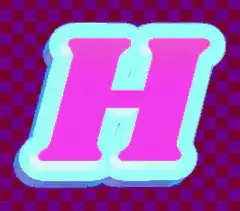Pink and blue letter H on checkered background