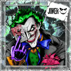 Joker holding cards and flipping bird