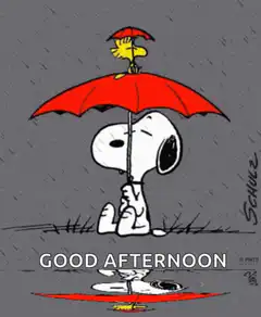 Snoopy and Woodstock with red umbrella