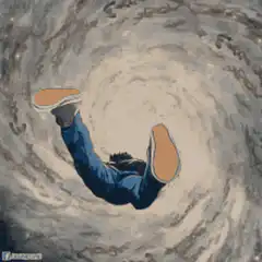 Person falling into a swirling vortex