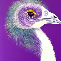 Purple Ostrich with Bitcoin Logo