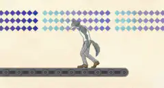 Fox character walking up stairs