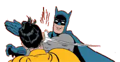 Batman stabs Robin with a sword