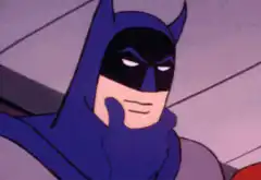Batman thinking with hand on chin
