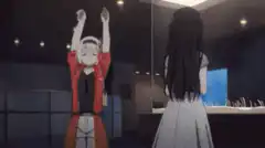 Anime girl mimics pose