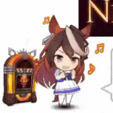 Chibi horse girl dancing with jukebox