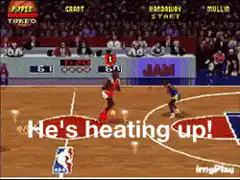 NBA Jam player dunking with text