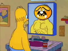 Homer Simpson sees muscular dog in mirror