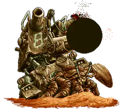 pixel art mech tank firing cannon