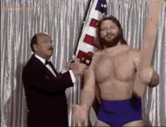 Wrestler hits announcer with flag