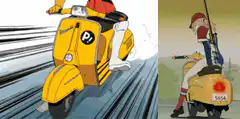 Lainly riding a scooter
