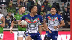 Rugby player celebrating try