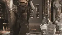 Elephant steals teacup from antique shop