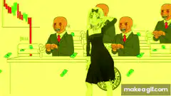 Woman dancing in front of money printing machines